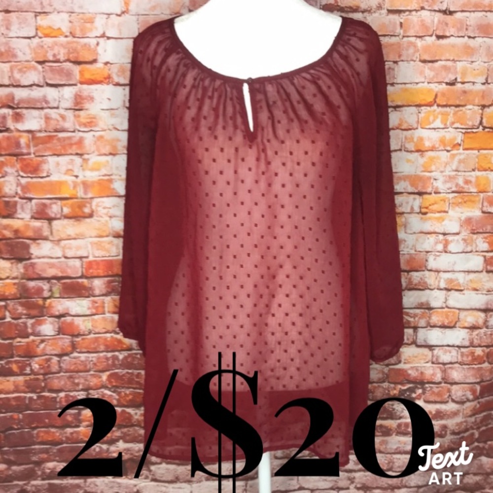 Old Navy Semi Sheer Burgundy Peasant Blouse